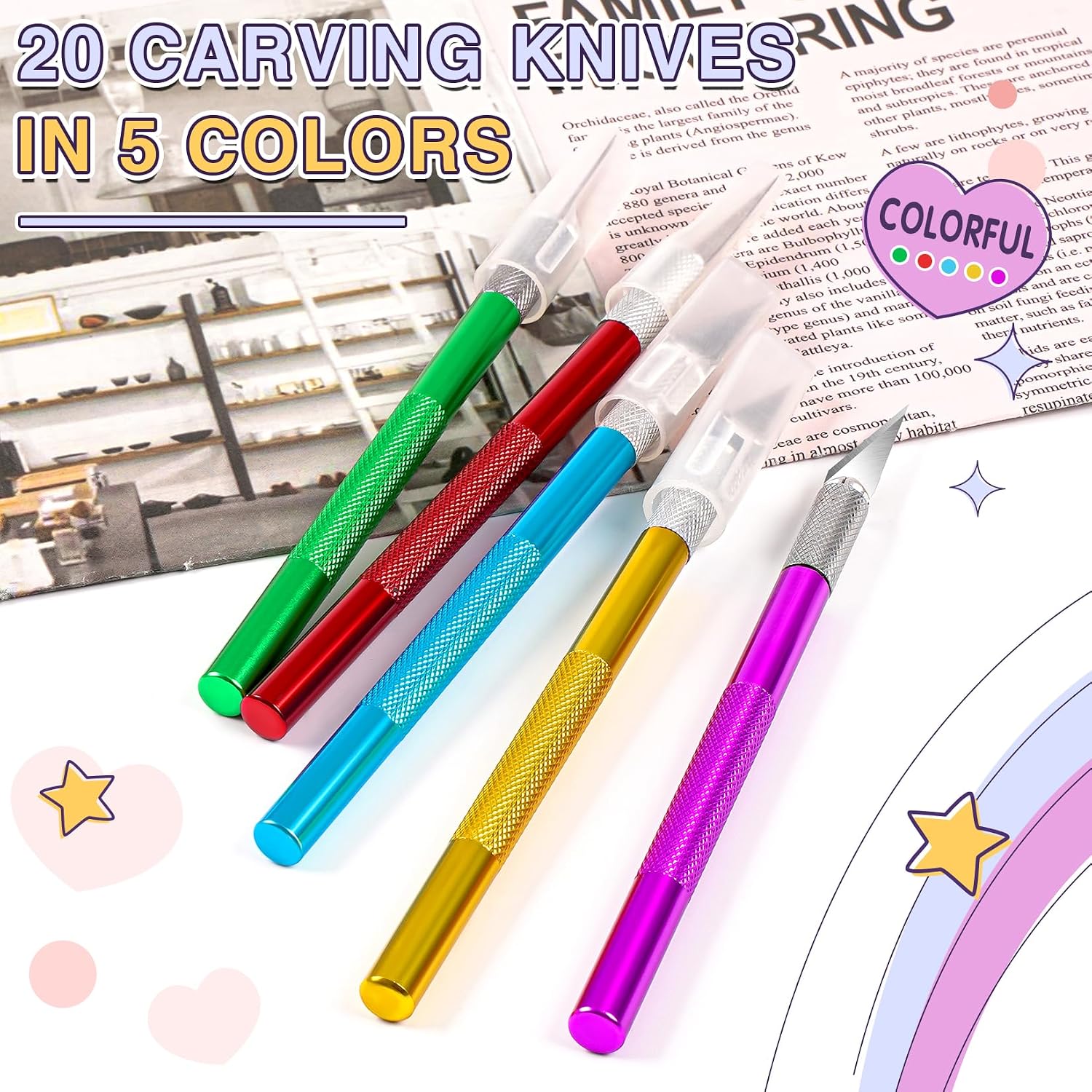 DIYSELF 20 Pack Exacto Knives for Art and Hobby, Pink