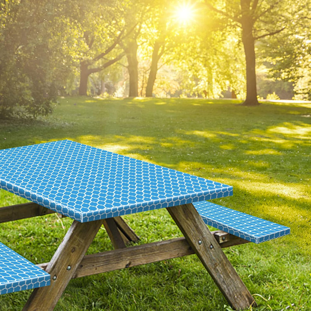6ft 72in Picnic Table and Bench Cover, 3 Pack, Blue-White Moroccan
