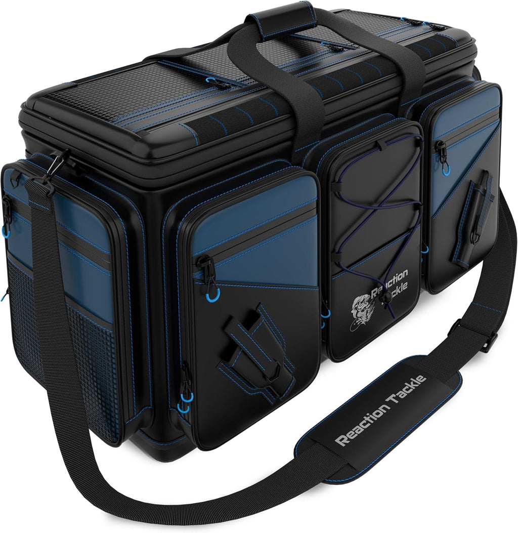 Reaction Tackle Saltwater Fishing Tackle Bags, Water Resistant 1000D PVC Tackle Box Bag with Removable Dividers, Fits 3600 and 3700 Trays, Large