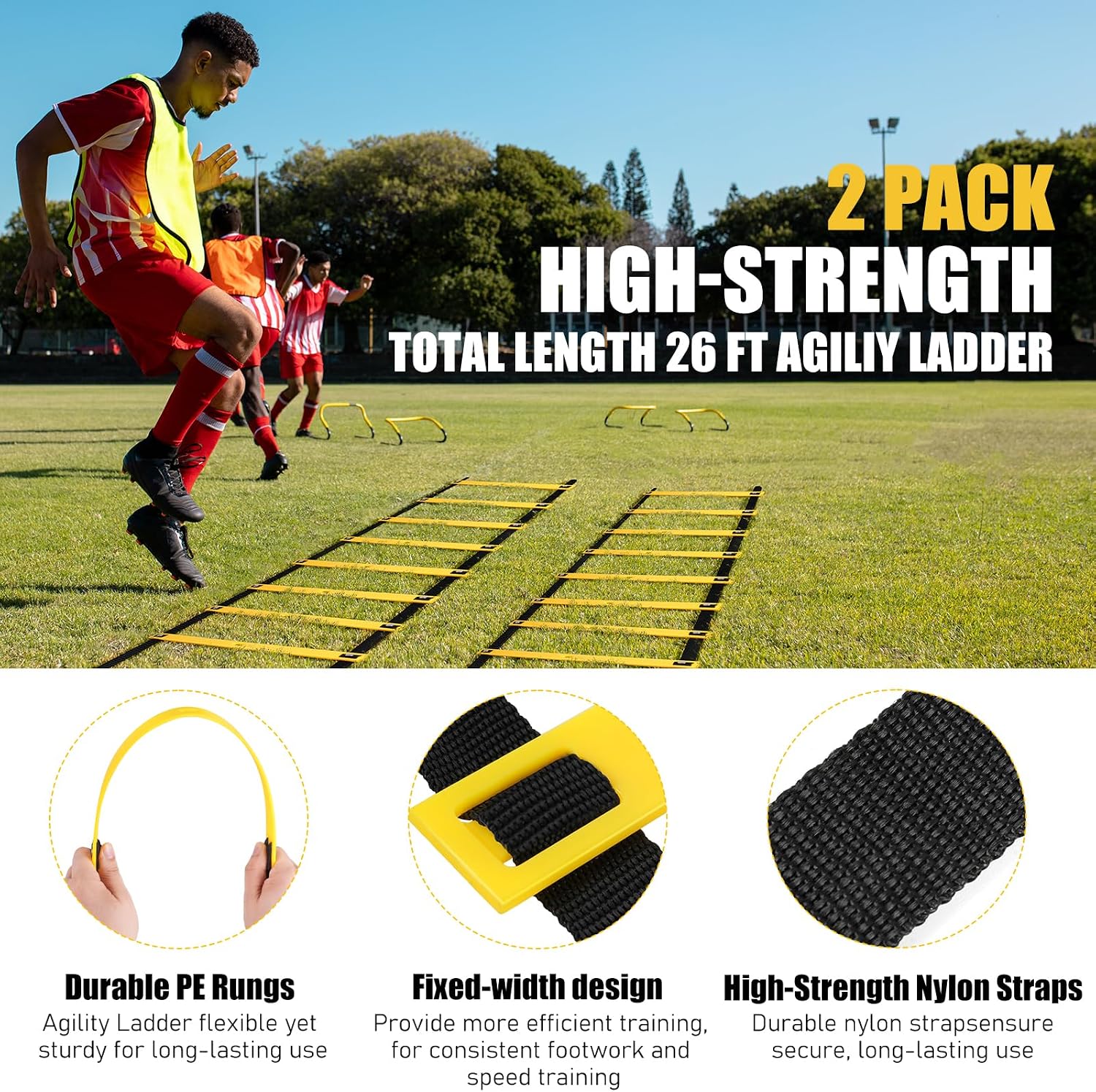 BORNEW 2 Pack Agility Ladder, Soccer Speed Training Equipment Set