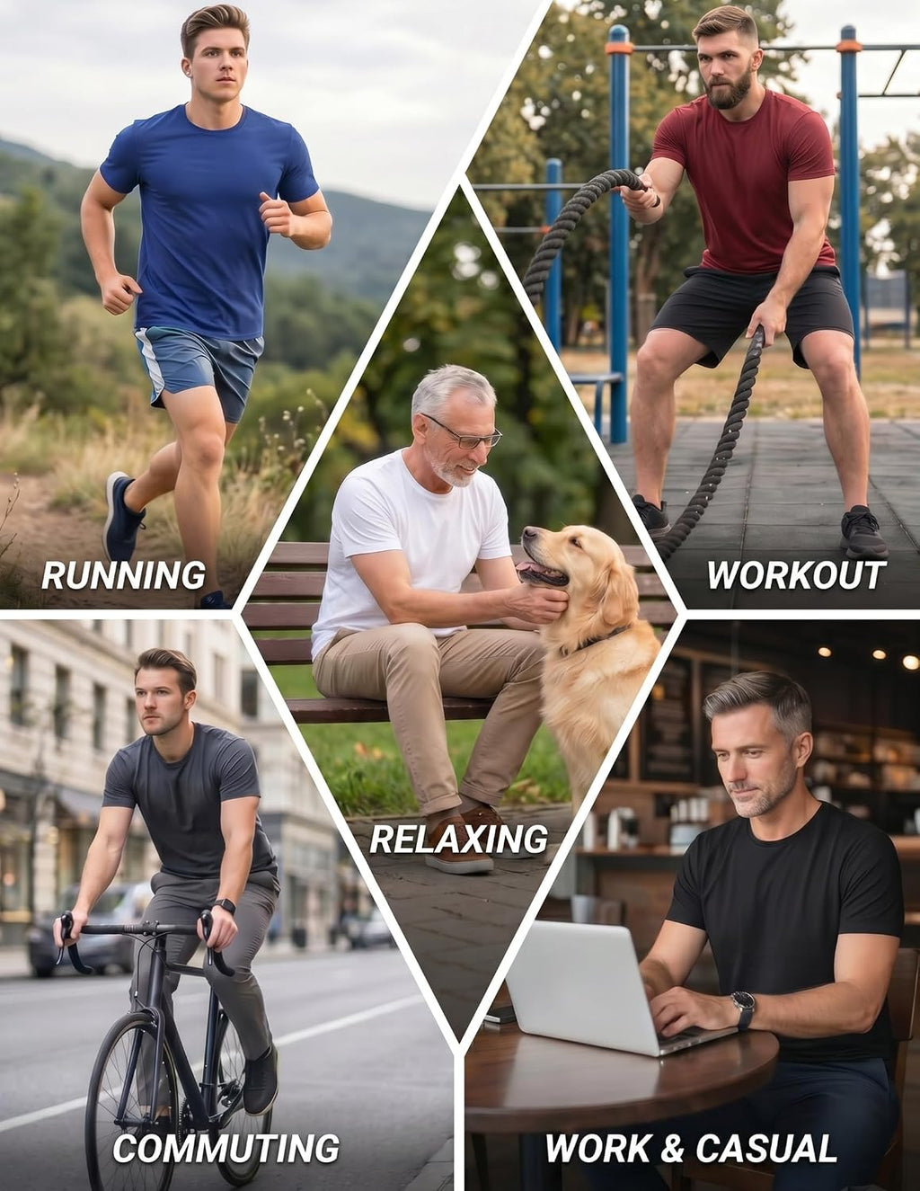OYGSieg 5 Pack Men’s Quick Dry T-Shirts Short Sleeve Crew Neck Workout Tops