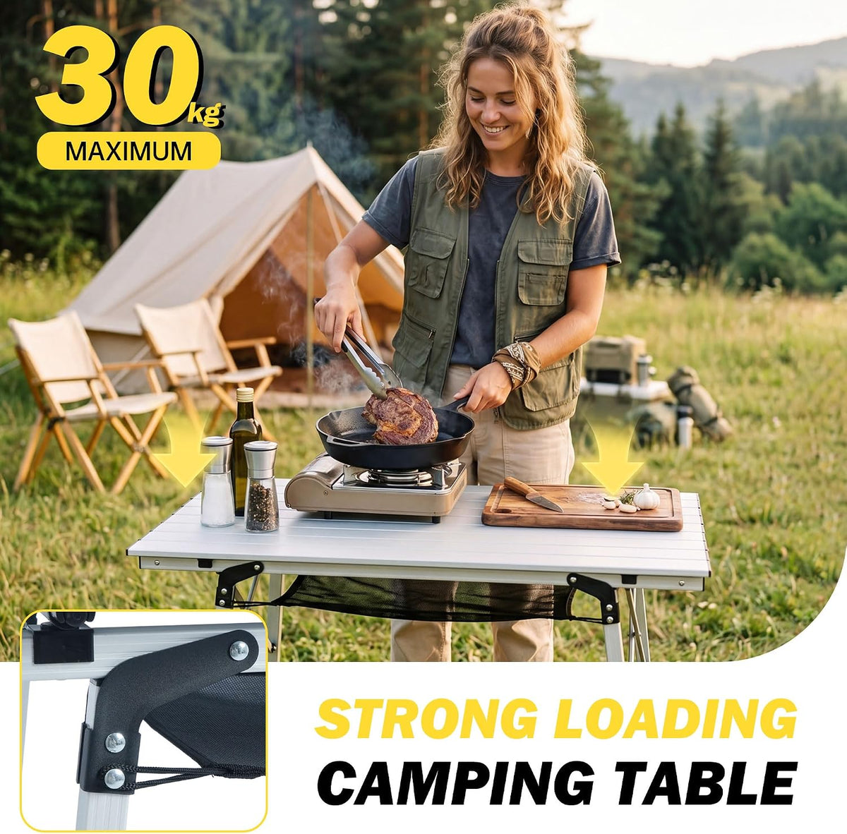 Folding Camping Table, Portable Aluminum Adjustable Height