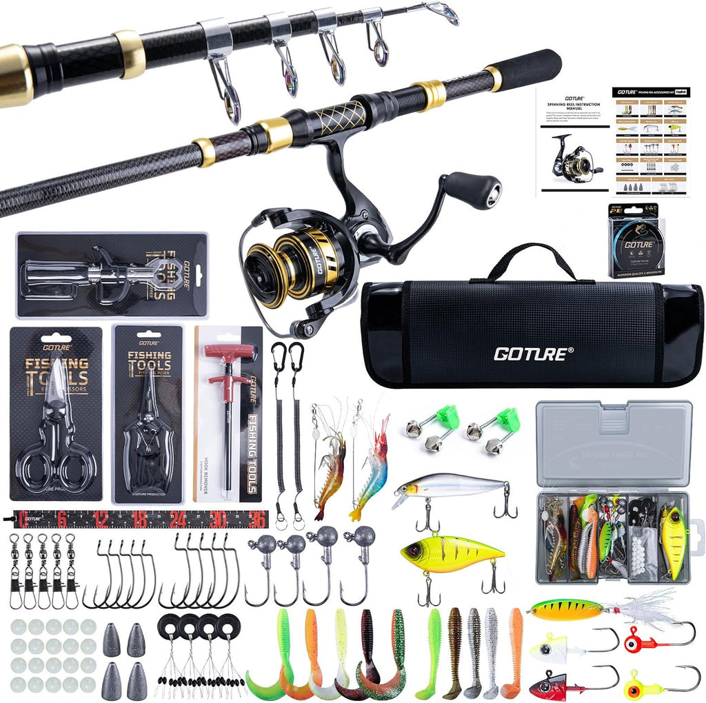 Goture Telescopic Fishing Rod and Reel Combo with Carrier Bag,1.8M-2.7M