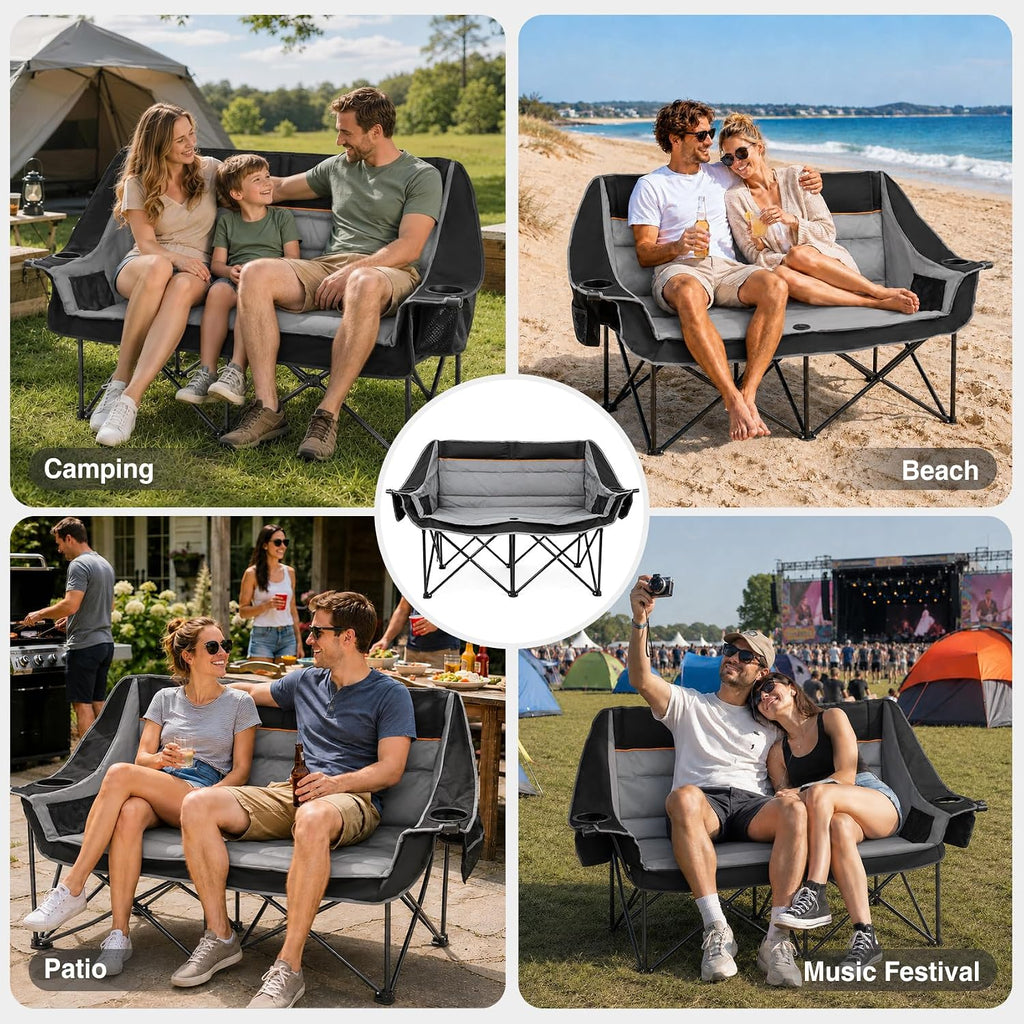 HOPERAN Double Camping Chair 660lb Camping Couch Oversized Folding Loveseat