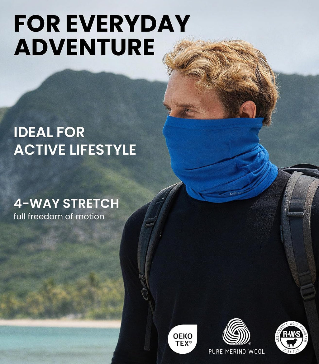 100% Merino Wool Neck Gaiter, 17.5um Face Mask, Unisex Neck Warmer 1-2 Pack