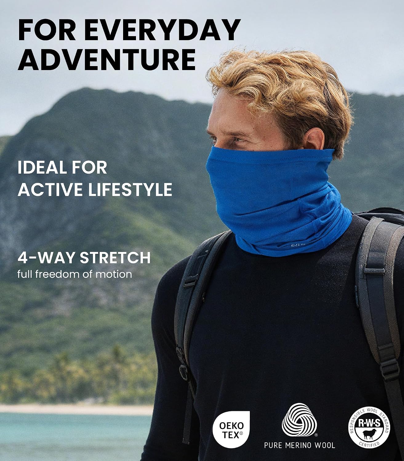 100% Merino Wool Neck Gaiter, 17.5um Face Mask, Unisex Neck Warmer 1-2 Pack