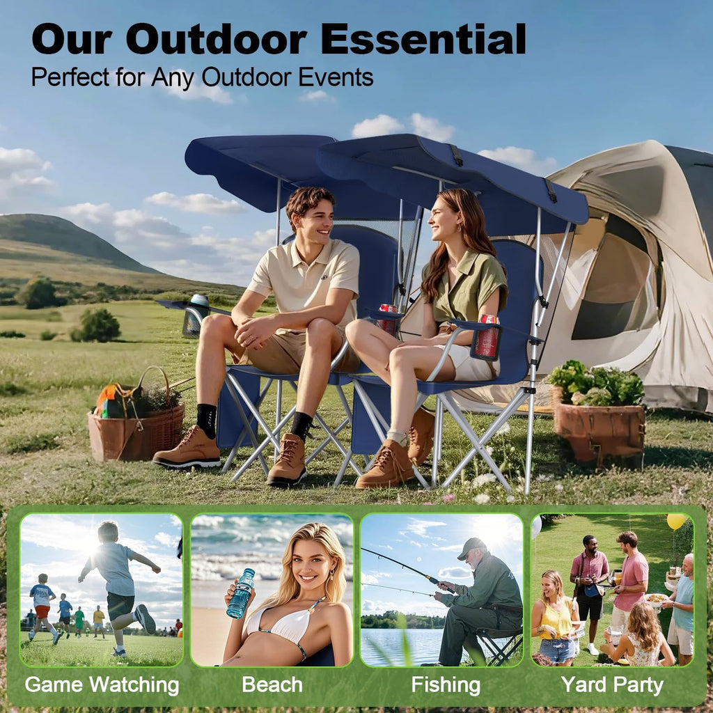 VTOY Portable Folding Camping Chair with Canopy, Outdoor Sun Shade Chair