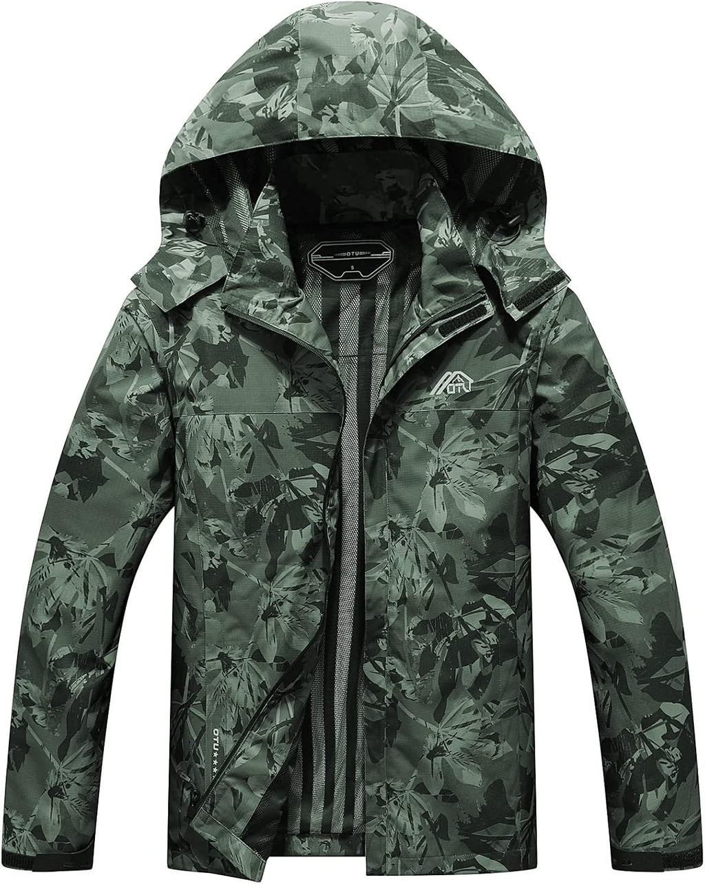 OTU Men's Lightweight Waterproof Hooded Rain Jacket Outdoor Raincoat Shell Jacket for Hiking Travel