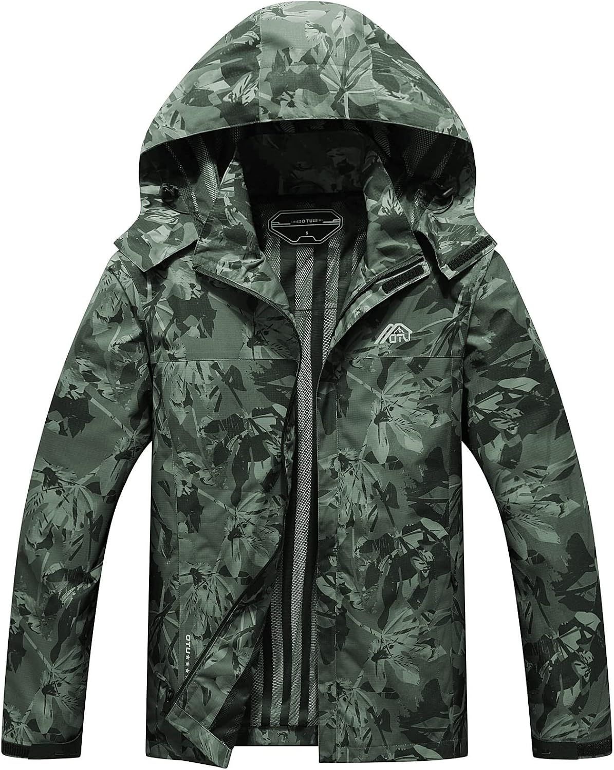 OTU Men's Lightweight Waterproof Hooded Rain Jacket Outdoor Raincoat Shell Jacket for Hiking Travel