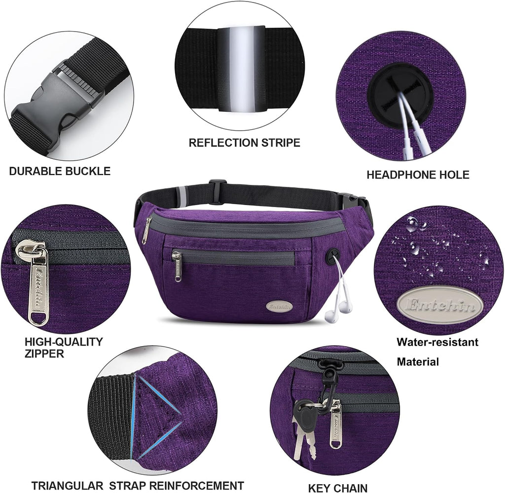 Entchin Water-Resistant Fanny Pack, 4-Zipper Belt Bag