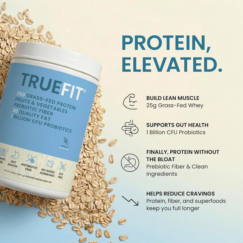 TrueFit Grass-Fed Whey Protein Powder with Fiber for Meal Replacement Shake