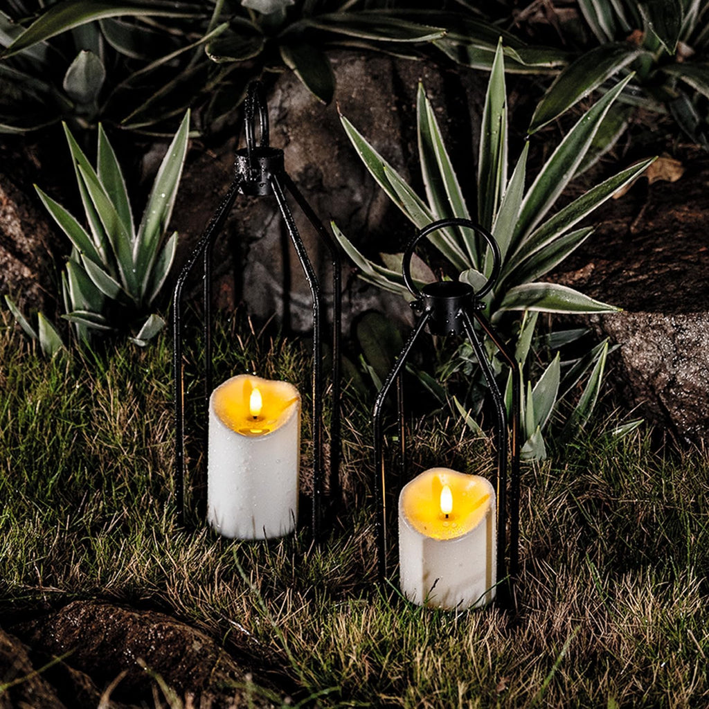 Homemory Modern Farmhouse Black Metal Lanterns 2PCS with Flameless Candle