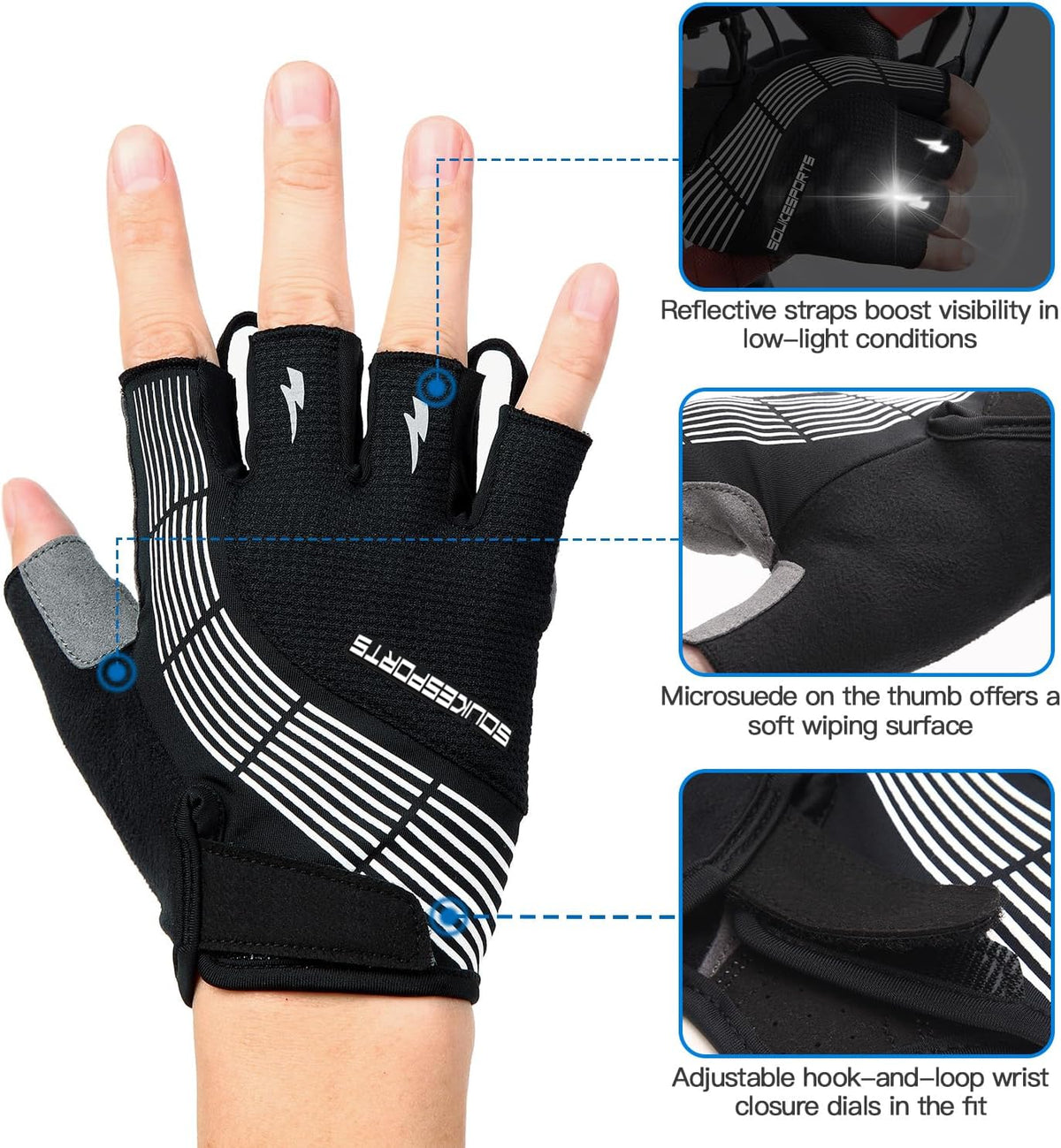 Souke Sports Bike Gloves for Men Women Half Finger Padded Cycling Gloves