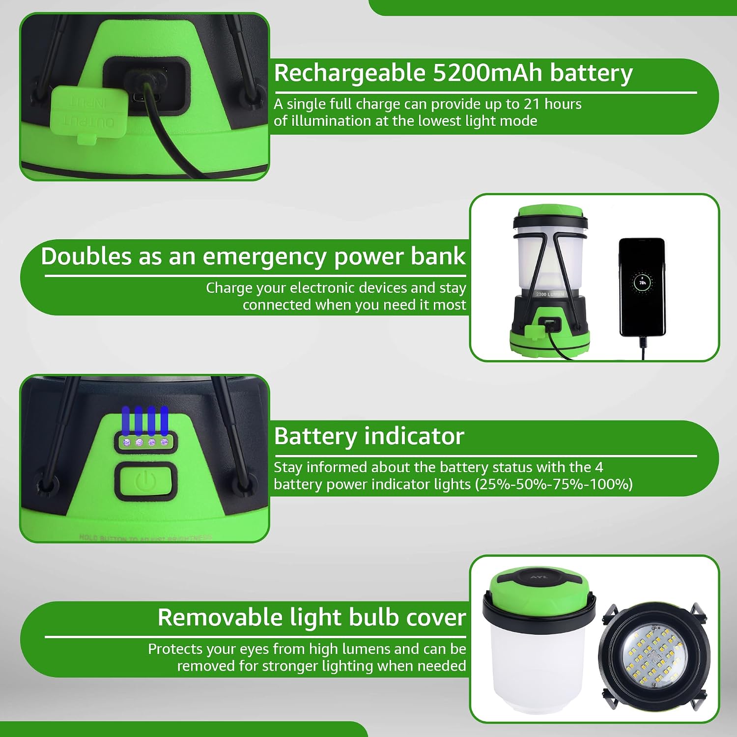 Rechargeable LED Camping Lantern - Power Outages, Hurricanes, Emergency, Hiking, Outdoor - Bright Battery Powered Electric Survival Light with Built-in Power Bank- Portable and Waterproof Camp Lantern