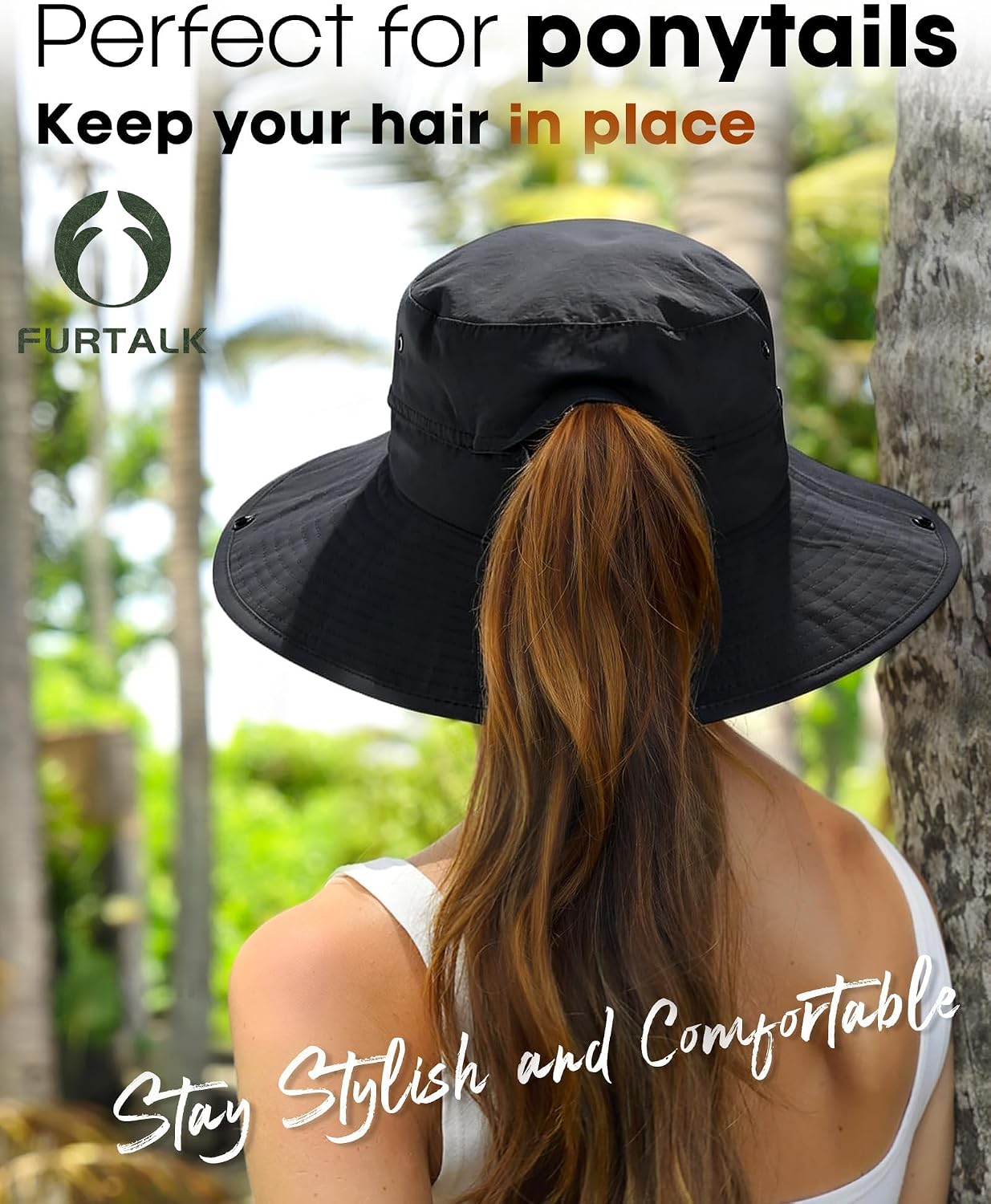 FURTALK Sun Hats for Women Ponytail Wide Brim Summer Packable Cowboy Hat