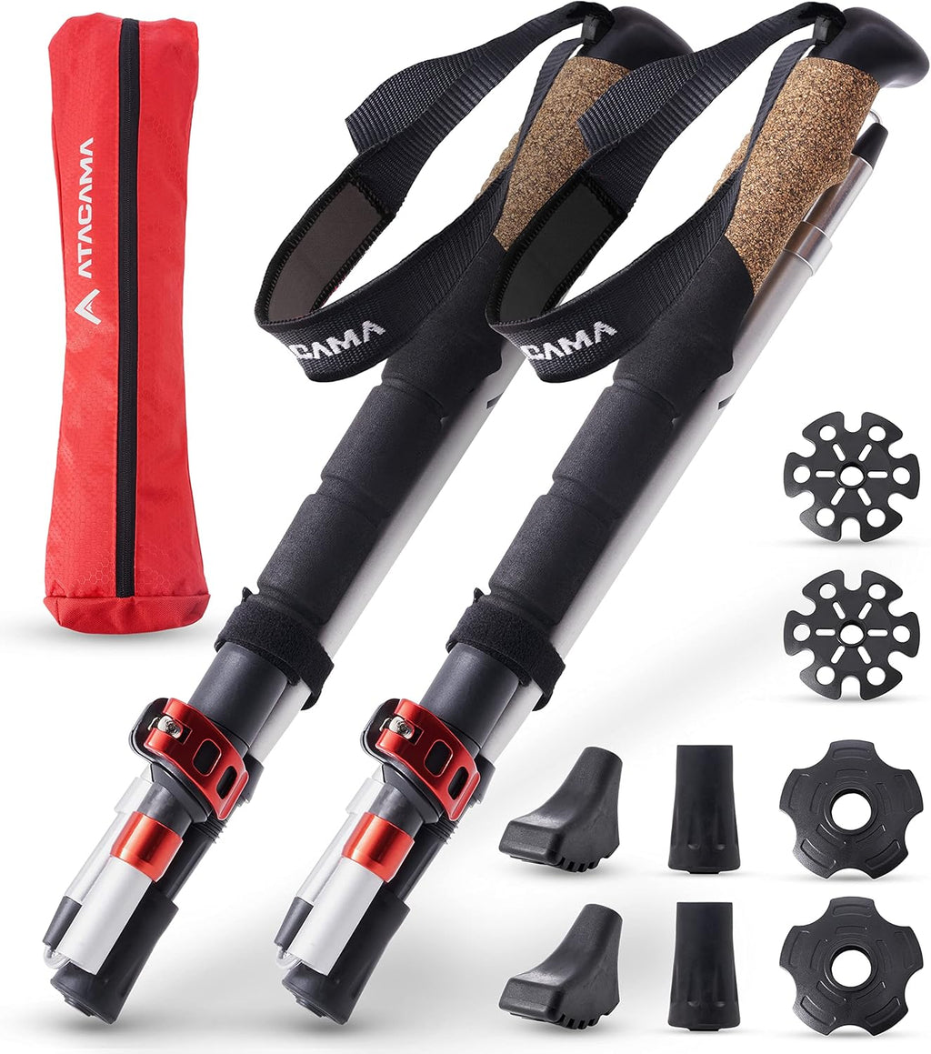 ATACAMA Lightweight Foldable Carbon and Aluminum 7075 Collapsible Hiking Sticks with Cork Handle - Hiking Poles Telescopic Trekking Poles Folding Walking Sticks For Hiking Accessories Nordic Walking Poles