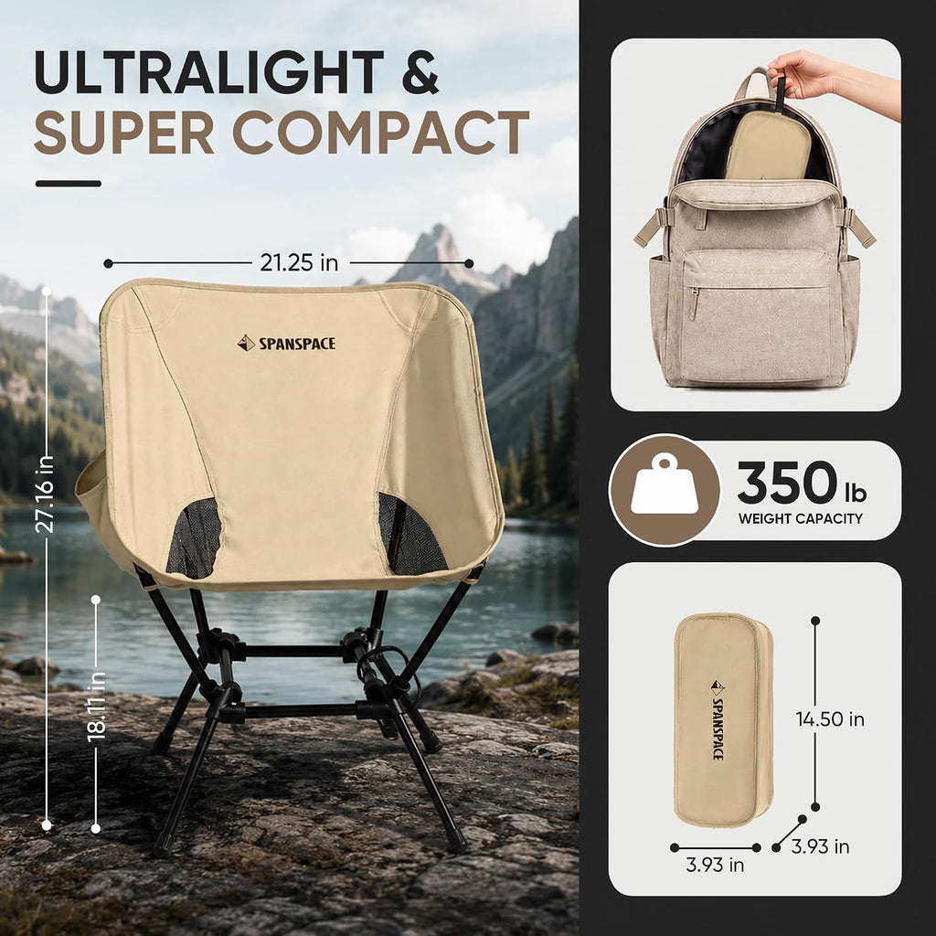 Ultralight Camping Chair for Adults, 3.6 lb Portable Seat, 350 lb Capacity