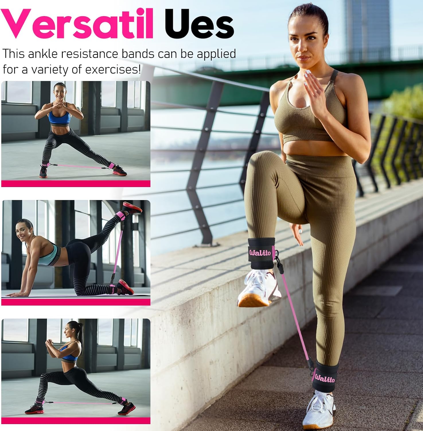 WALITO Ankle Resistance Bands with Cuffs, Exercise Bands for Legs and Butt, Booty Workout Equipment for Kickbacks and Hip Fitness Training