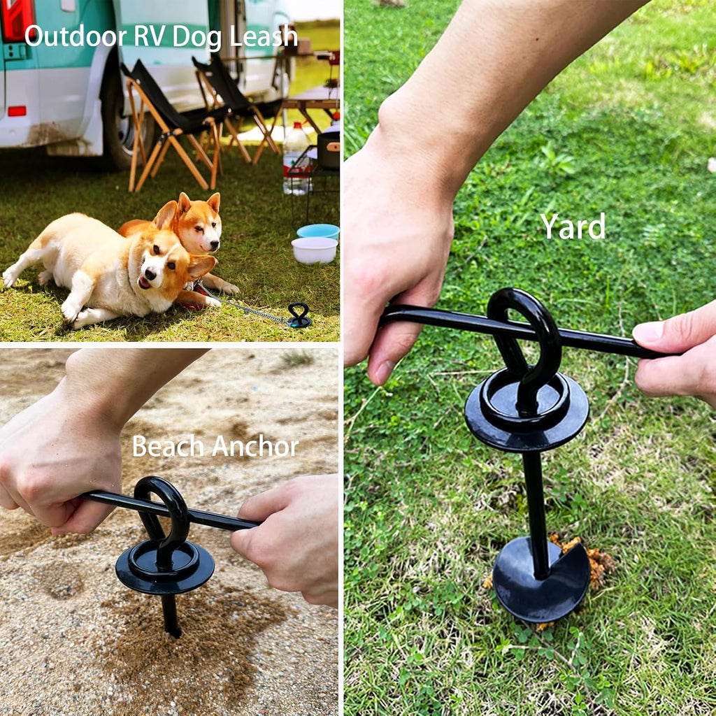 Heavy Duty Dog Tie Out Stakes for Yard, RV Dog Leash, Outdoor, Beach Anchor, For Large Dogs Camping Essentials, Loop,black