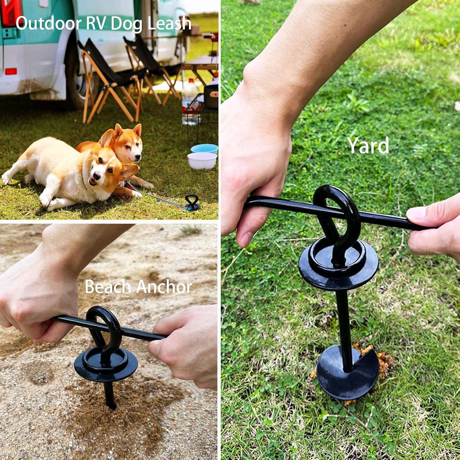 Heavy Duty Dog Tie Out Stakes for Yard, RV Dog Leash, Outdoor, Beach Anchor, For Large Dogs Camping Essentials, Loop,black