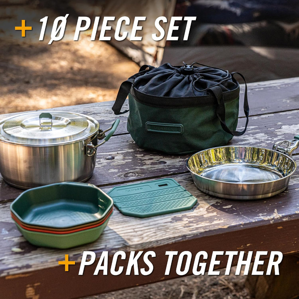 Gerber Gear ComplEAT Cook Set - Dishwasher-Safe Camping Cookware for Outdoor Cooking - Includes Saute Pan, Stock Pot, 4 Plates, 4 Bowls, Mixing Bowl & More