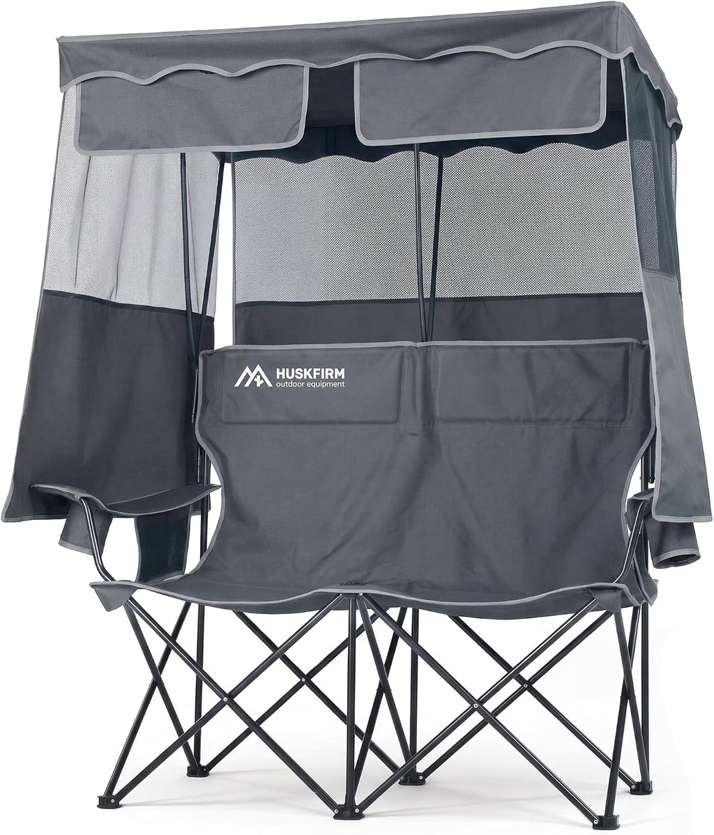 Double Camping Chair with Canopy,2 Person Folding Chair with Canopy, Green