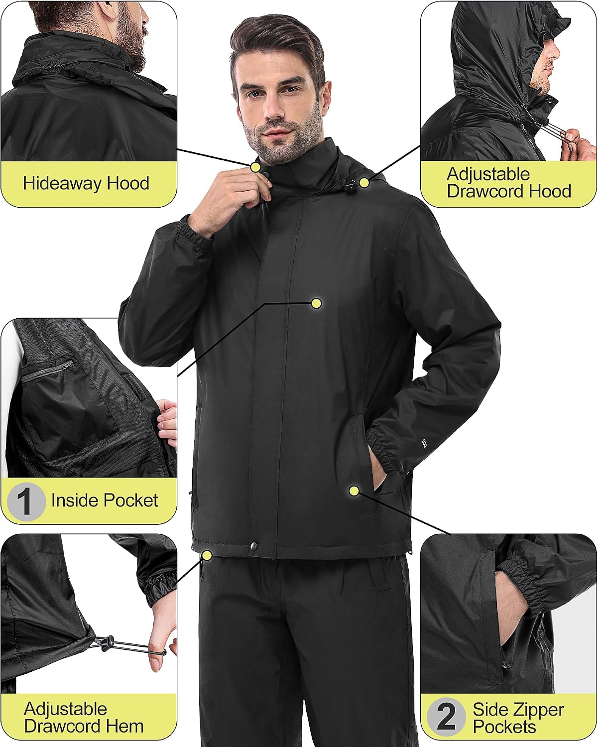 33,000ft Men's Rain Suit Packable Waterproof Packable Rain Gear