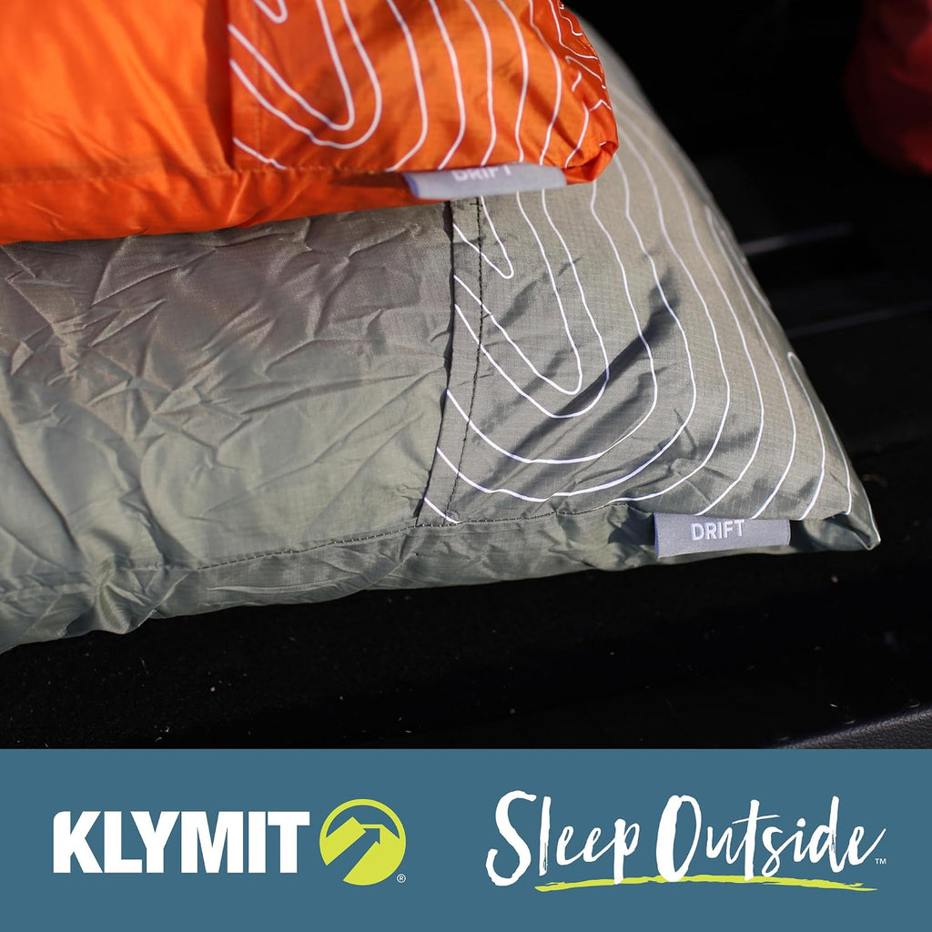 Klymit Drift Camping Pillow, Shredded Memory Foam Travel Pillow with Reversible Cover for Outdoor Use, Green, Large