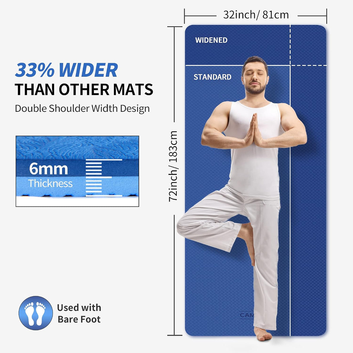 CAMBIVO Extra Wide Yoga Mat for Women and Men (72"/84"x 32"x 1/4") TPE Workout Mat, Non-slip Large Exercise Fitness Mat for Yoga, Pilates, Workout