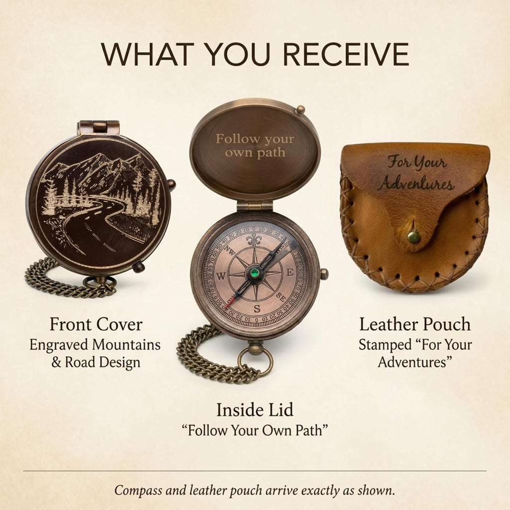 Engraved Brass Pocket Compass Gifts for Men – Vintage Antique Compass