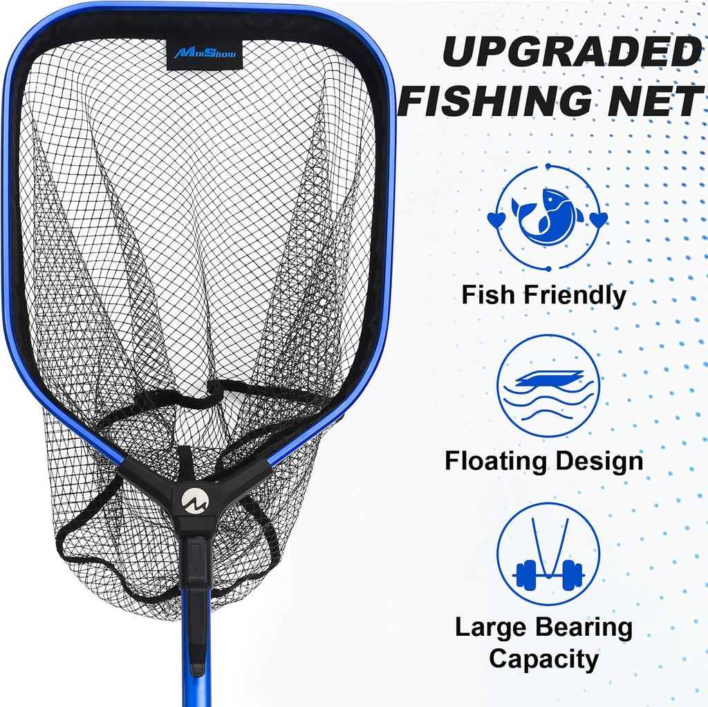 Floating Fishing Net Fish Landing Net, Fishing Nets for Fish, Kayak Fishing Net with Third-gen Upgrade Locking Switch - Lightweight Rubber Coated Fish Net for Easy Catch & Release