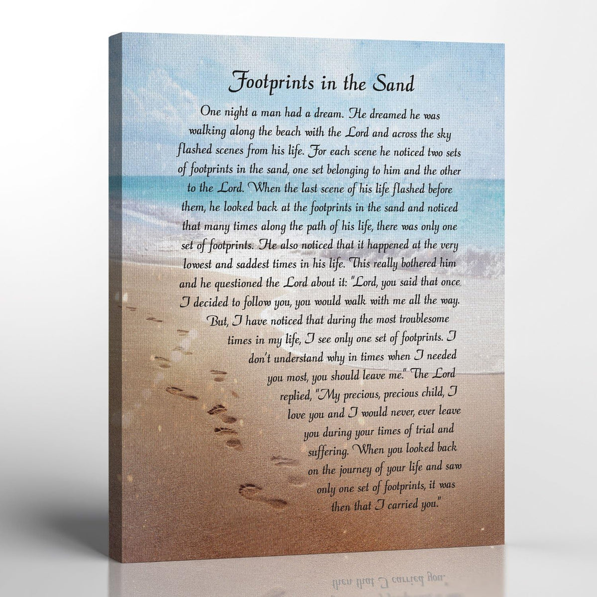 Footprints in the Sand Wall Decor, Footprints in the Sand Inspirational Wall Art, Beach Decor, Christian Gifts for Men and Women Chrisitan Wall Decor, Sympathy Gift, Gift Ready To Hang C2102-16x20