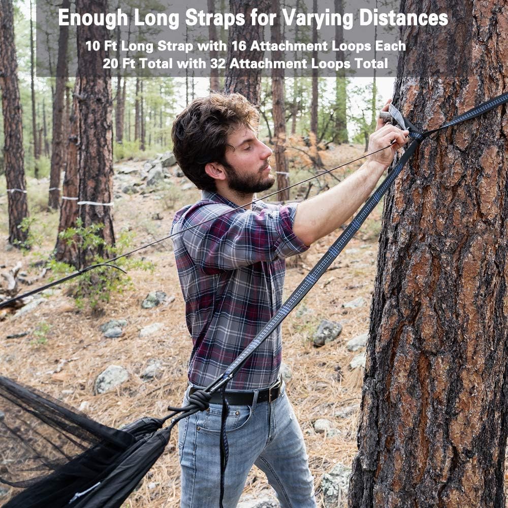 Sunyear Hammock Camping with Net/Netting, Portable Camping Hammock Double Tree Hammock Outdoor Indoor Backpacking Travel & Survival, 2 Tree Straps (16+1 Loops Each, 20Ft Total)
