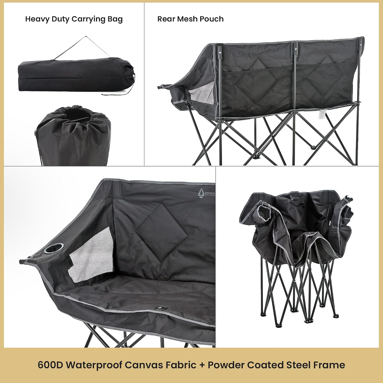ARROWHEAD OUTDOOR Portable Folding Double Duo Camping Chair Loveseat