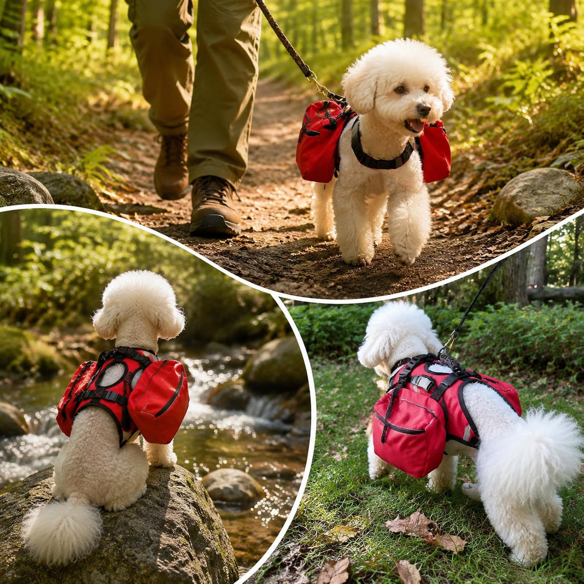 Dog Hiking Backpack, Dog Harness with Pockets Lightweight 2 in 1 Removable Storage Saddle Pack Breathable Padded Vest with Reflective Strips for Medium Large Dogs Outdoor Walking Camping Size L