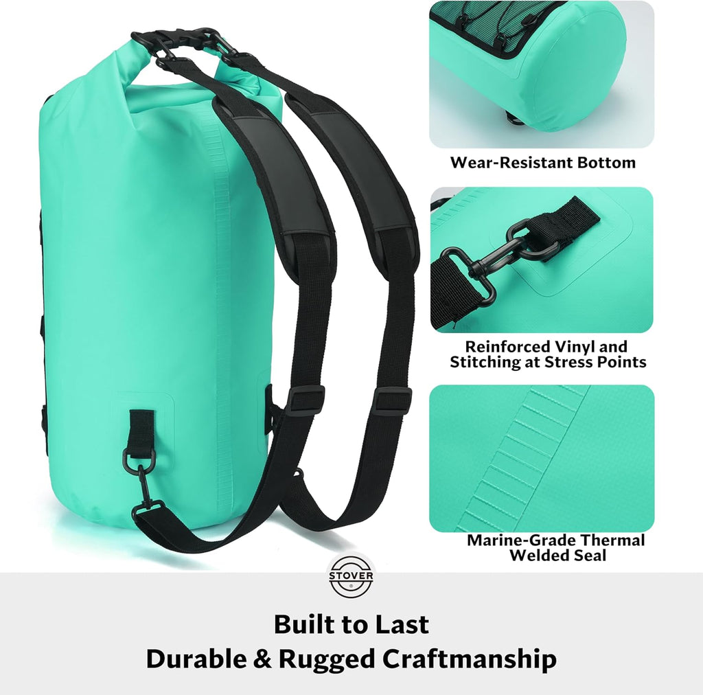 STOVER 5/10/25/30/40L Waterproof Dry Backpack & Phone Case- Large Floating Dry Bag for Kayaking, Travel, Hiking, Fishing, Camping, Motorcycles & Beach, Heavy-Duty Roll Top Men/Women (Teal)