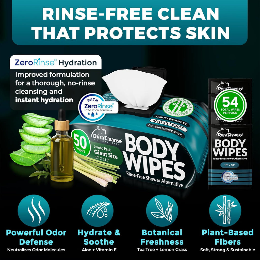Bulk Body Wipes for Men - Max Clean - No Rinse Shower Wipes - 200 Ct (4pk)