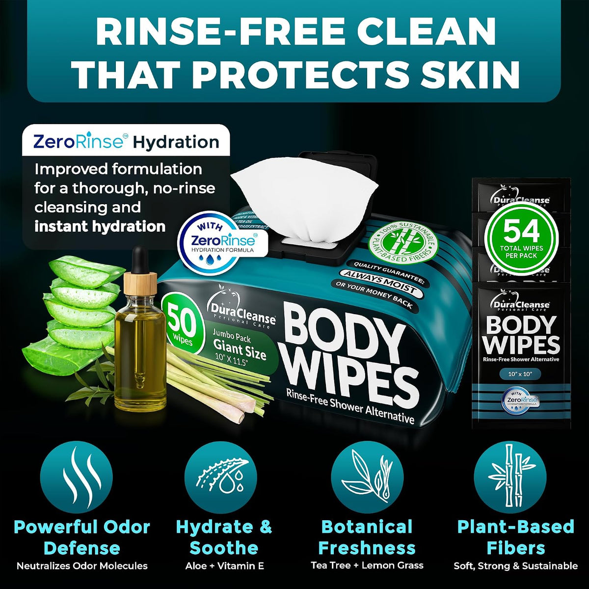 XL Body Wipes for Men - Deep Clean - No Rinse Camping & Gym Wipes - 100 Ct