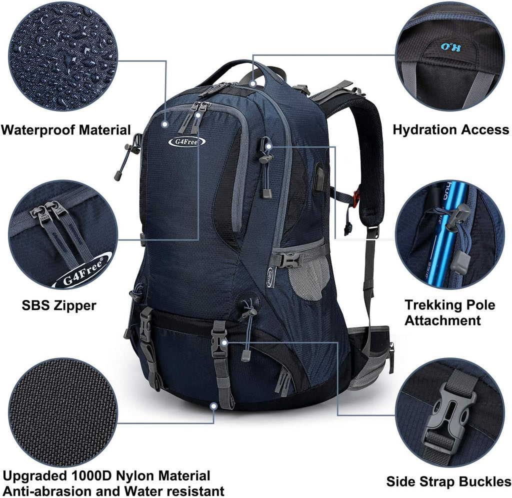 G4Free 50L Hiking Backpack Waterproof Daypack Outdoor Camping Climbing Backpack with Rain Cover for Men Women(Dark Blue)