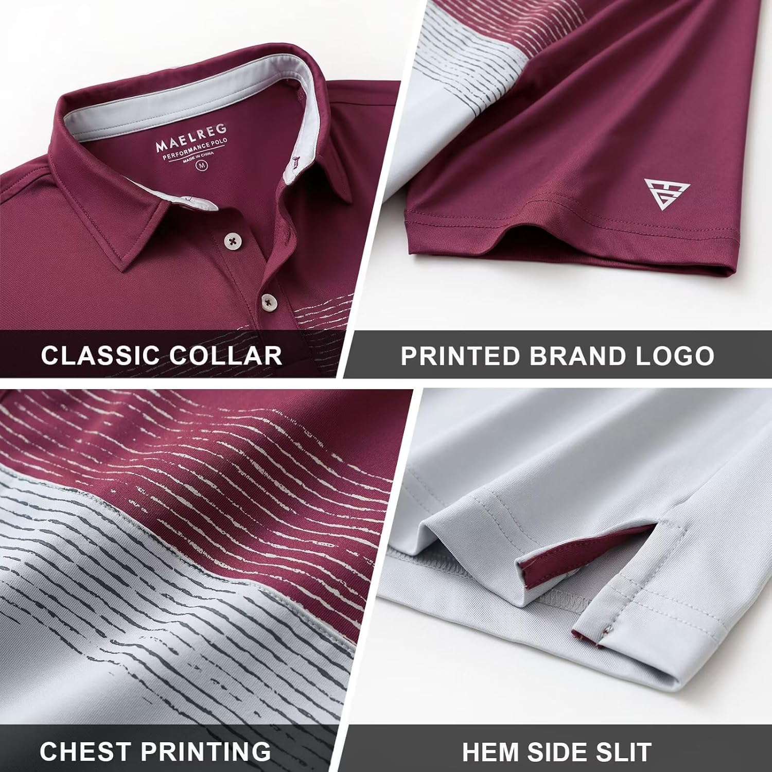 M MAELREG Golf Shirts for Men Dry Fit Performance Chest Print Color Block Moisture Wicking Casual Short Sleeve Polo Shirts