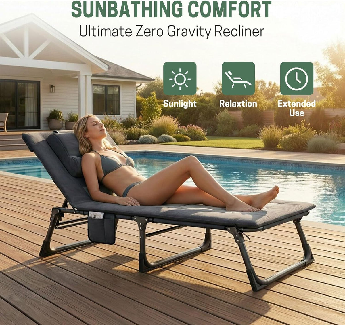 Mopaicot Folding Camping Cot for Adults, Lounge Chair with Pad and Pillow