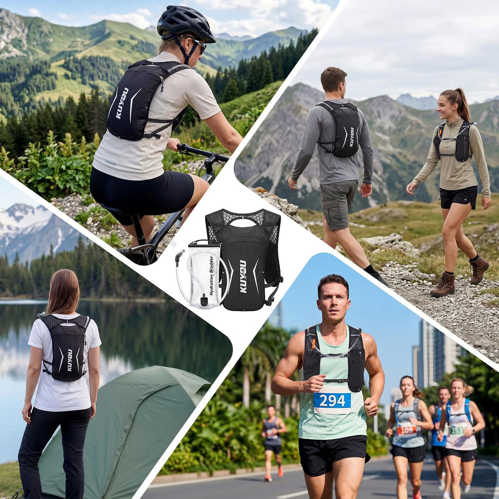 KUYOU Running Vest for Women & Men, Lightweight Hydration Backpack with 2L Water Bladder, Water Backpack for Trail Running, Hiking, Cycling & Marathon