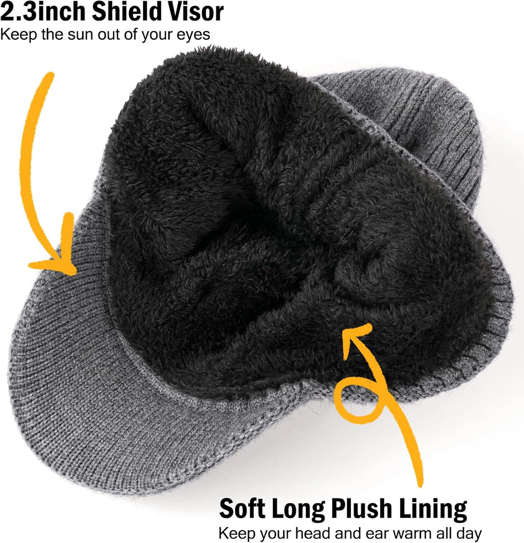 Wmcaps Winter Beanie with Brim & Ear Flaps, Fleece Lined Hat for Men Women