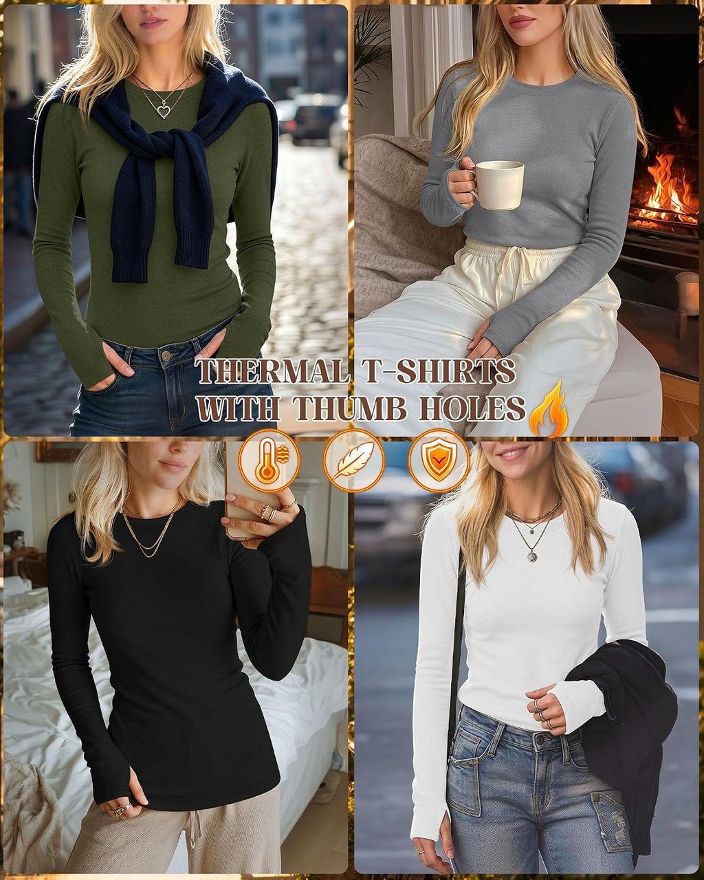Neer 4 Pack Women's Thermal Fleece Lined Shirts Warm Base Layer