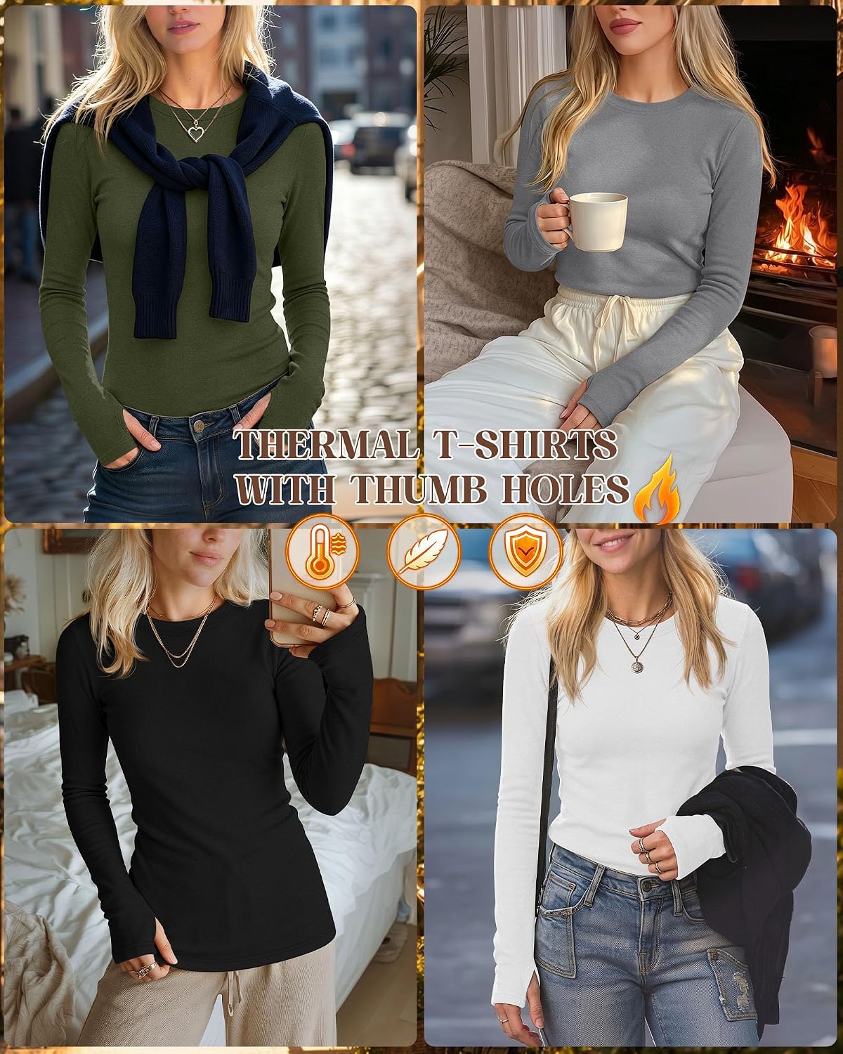 Neer 4 Pack Women's Thermal Fleece Lined Shirts Warm Base Layer