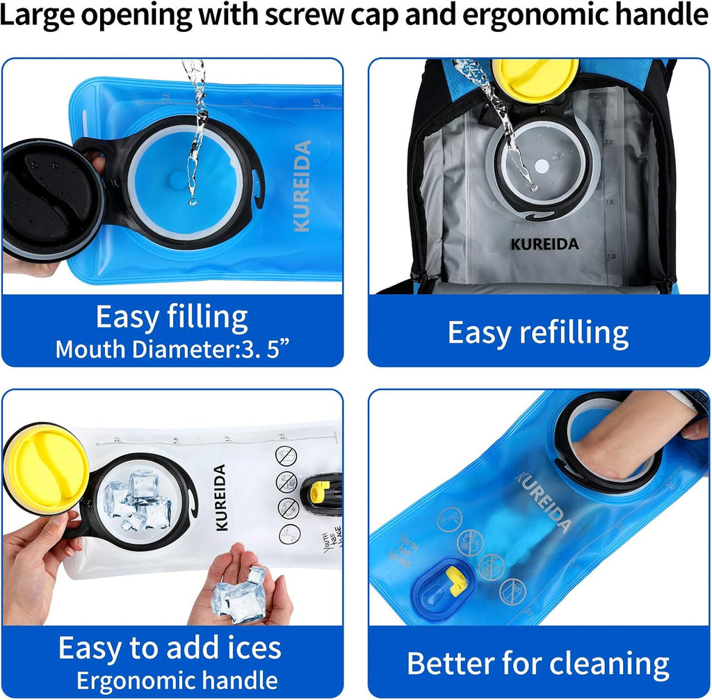 KUREIDA Hydration Bladder 2 Liter, BPA Free Water Bladder for Hiking Backpack Water Storage Bag with Insulated Tube, Hydration Backpack Replacement for Outdoor Camping Running Hiking