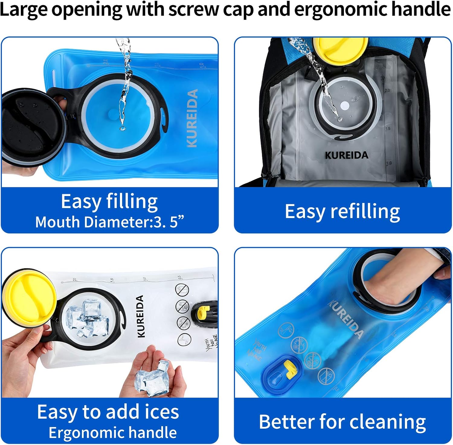 KUREIDA Hydration Bladder 2 Liter, BPA Free Water Bladder for Hiking Backpack Water Storage Bag with Insulated Tube, Hydration Backpack Replacement for Outdoor Camping Running Hiking
