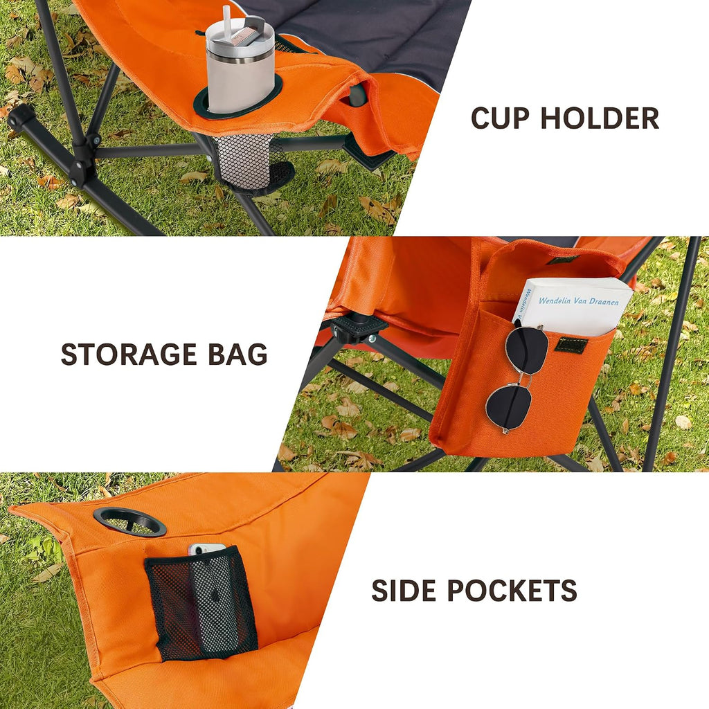 Unisakey Oversize Foldable Rocking Camping Chair300lbs Capacity,Orange