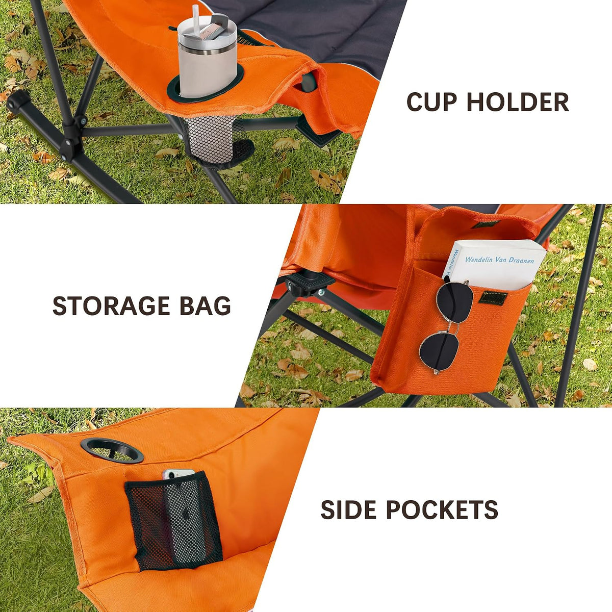 Unisakey Oversize Foldable Rocking Camping Chair300lbs Capacity,Orange