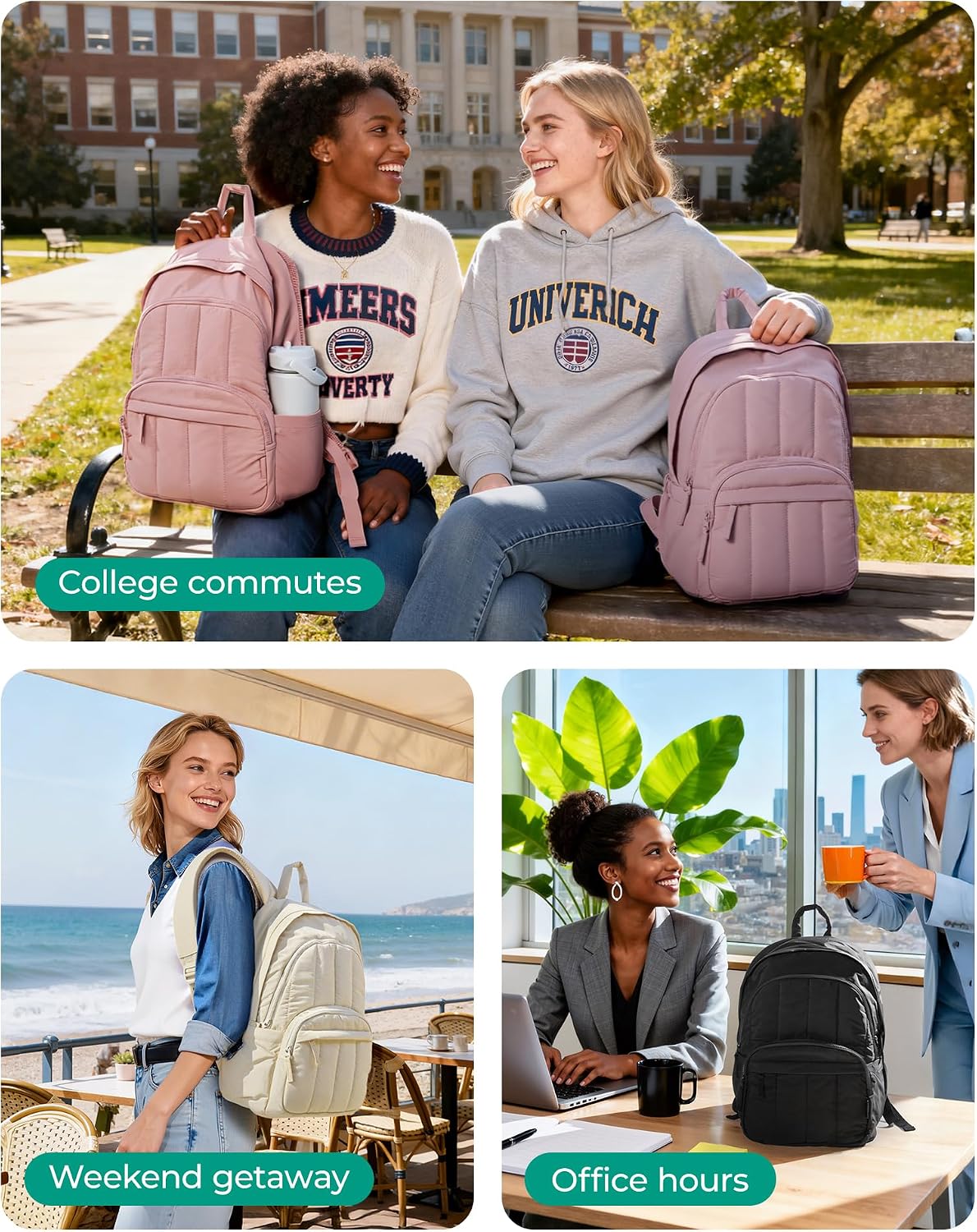 BAGSMART College Laptop Backpack,Cute Travel Backpack for Women,Quilted Computer Bookbag